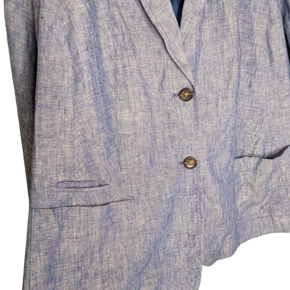 Talbots 100% Linen Blazer Women 20W Blue Chambray One-Button Suit Jacket Coastal - Picture 3 of 7